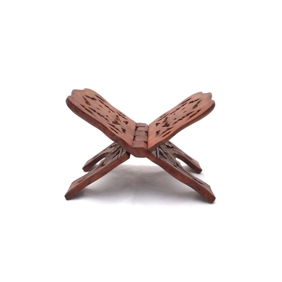Vintage Indian Hand CARVED Wood Book Stand / Wooden FOLDING Cookbook Stand - Picture 1 of 5